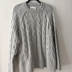 Aerie Light Gray Cable Knit Crewneck Sweater